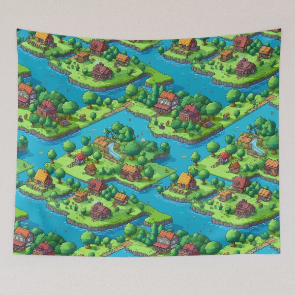 Item preview, Pixel Art Pattern of a Small Village - Gift for Gamers designed and sold by AITeeGenius.