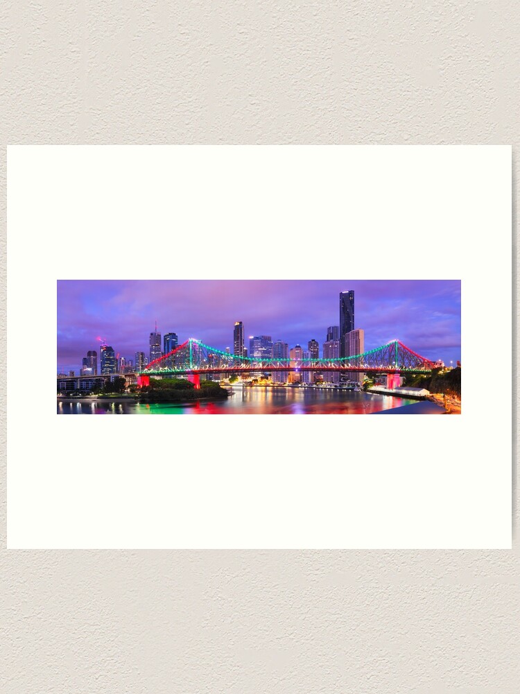 Thumbnail 2 of 3, Art Print, Colourful Story Bridge, Brisbane, Queensland, Australia designed and sold by Chockstone.
