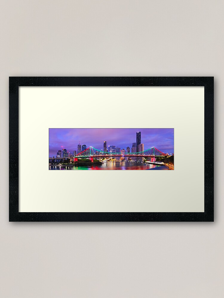 Thumbnail 2 of 7, Framed Art Print, Colourful Story Bridge, Brisbane, Queensland, Australia designed and sold by Chockstone.