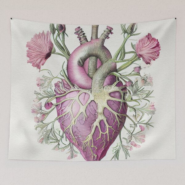 Item preview, Enchanted Heart Revealed: Vintage Floral Anatomy in pastel Pink and Purple Hues designed and sold by EmeraldeaArt.