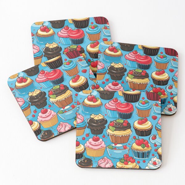 Item preview, Colorful fantasy pattern blue pink red beige yellow white black ornaments cupcakes designed and sold by G-M-Designs.