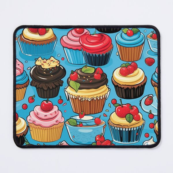 Item preview, Colorful fantasy pattern blue pink red beige yellow white black ornaments cupcakes designed and sold by G-M-Designs.