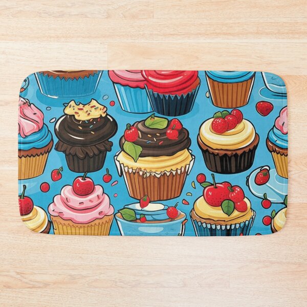 Item preview, Colorful fantasy pattern blue pink red beige yellow white black ornaments cupcakes designed and sold by G-M-Designs.