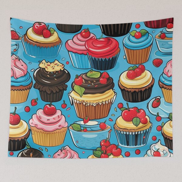 Item preview, Colorful fantasy pattern blue pink red beige yellow white black ornaments cupcakes designed and sold by G-M-Designs.
