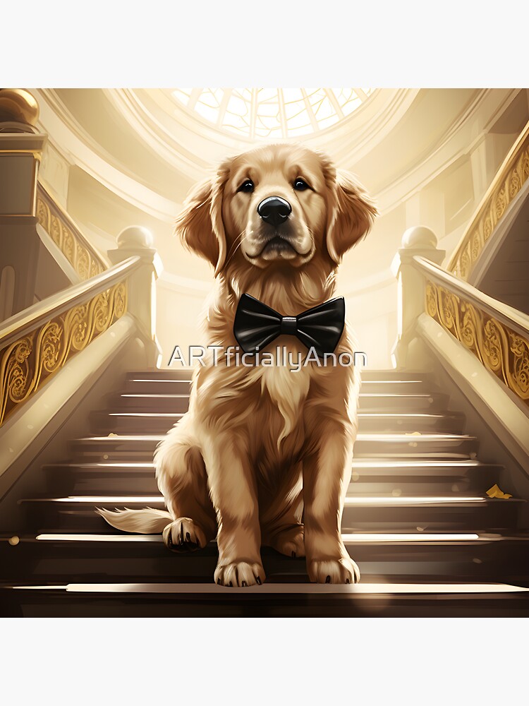 Golden Retriever Bowtie Elegant Stairs Sticker