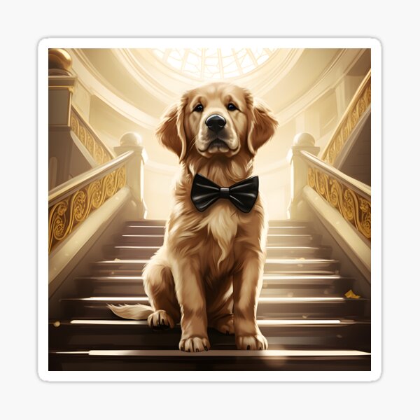 Golden Retriever Bowtie Elegant Stairs Sticker for Sale by ARTficiallyAnon