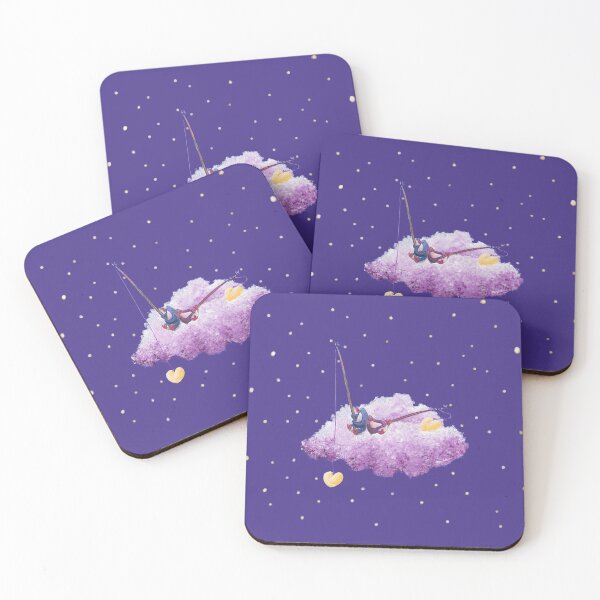 Item preview, Penguin couple fishing for yellow hearts on cloud in violet night sky. designed and sold by PenguinGirl-Art.