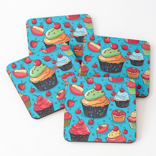 Item preview, Colorful fantasy pattern blue pink red beige yellow white black ornaments cupcakes designed and sold by G-M-Designs.