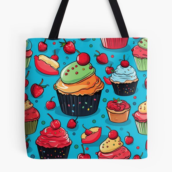 Item preview, Colorful fantasy pattern blue pink red beige yellow white black ornaments cupcakes designed and sold by G-M-Designs.