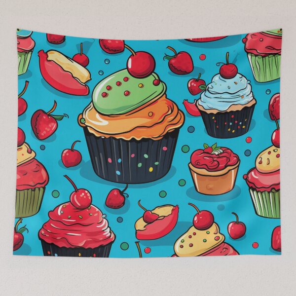 Item preview, Colorful fantasy pattern blue pink red beige yellow white black ornaments cupcakes designed and sold by G-M-Designs.