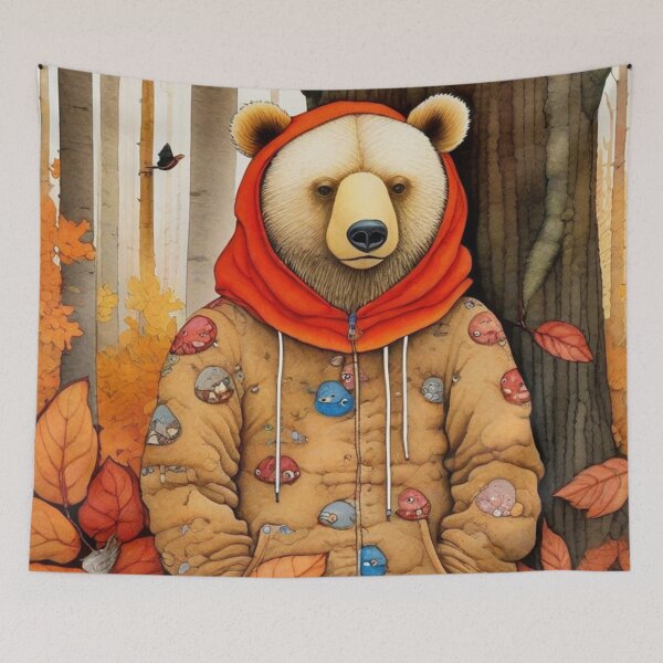 Item preview, Mr. Bear in an autumn hoodie with a red hood. designed and sold by SaraSumi.