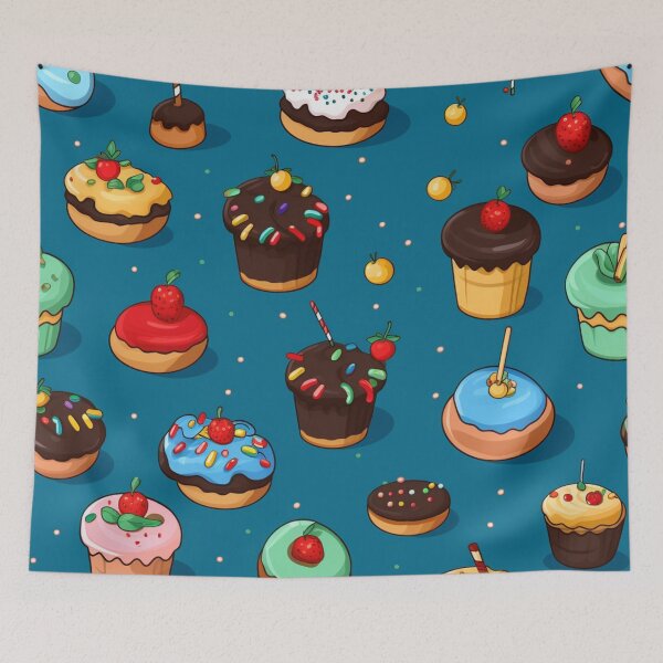 Item preview, Colorful fantasy pattern blue pink red beige yellow white black ornaments cupcakes designed and sold by G-M-Designs.