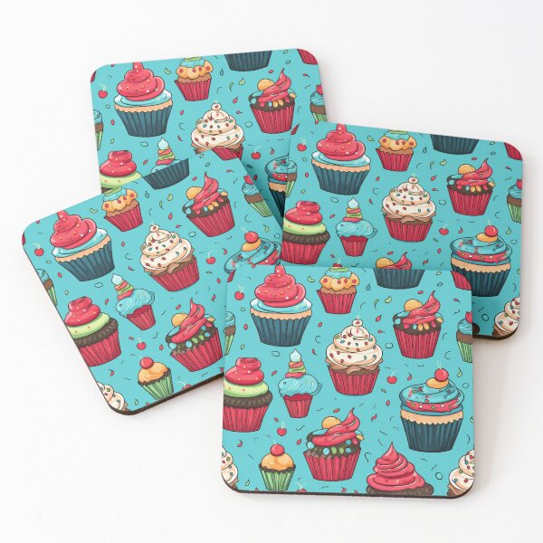 Item preview, Colorful fantasy pattern blue pink red beige yellow white black ornaments cupcakes designed and sold by G-M-Designs.
