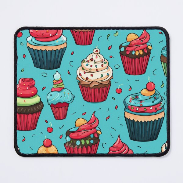 Item preview, Colorful fantasy pattern blue pink red beige yellow white black ornaments cupcakes designed and sold by G-M-Designs.