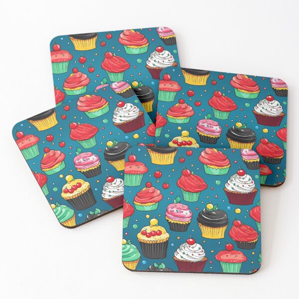Item preview, Colorful fantasy pattern blue pink red beige yellow white black ornaments cupcakes designed and sold by G-M-Designs.