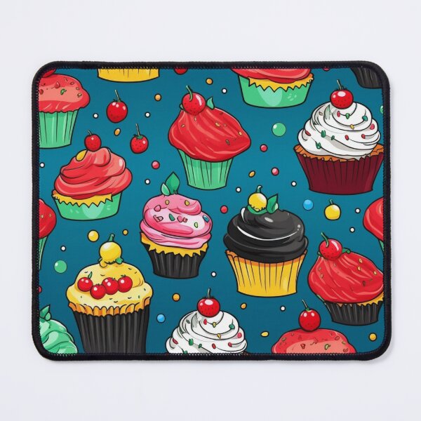 Item preview, Colorful fantasy pattern blue pink red beige yellow white black ornaments cupcakes designed and sold by G-M-Designs.