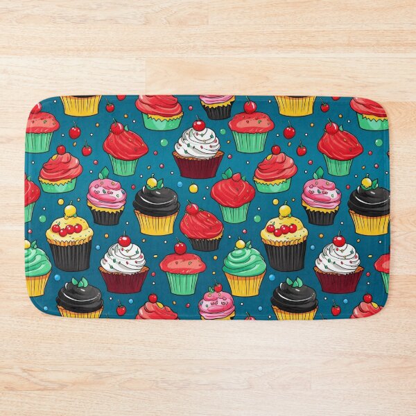 Item preview, Colorful fantasy pattern blue pink red beige yellow white black ornaments cupcakes designed and sold by G-M-Designs.