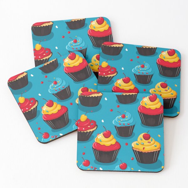 Item preview, Colorful fantasy pattern blue red yellow white black ornaments cupcakes designed and sold by G-M-Designs.