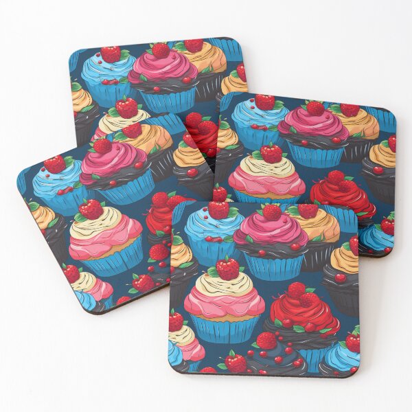 Item preview, Colorful fantasy pattern blue red pink cream yellow white black ornaments cupcakes designed and sold by G-M-Designs.