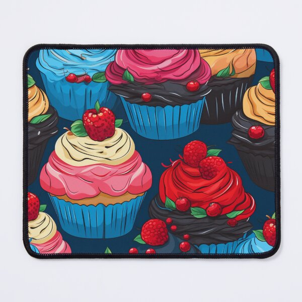 Item preview, Colorful fantasy pattern blue red pink cream yellow white black ornaments cupcakes designed and sold by G-M-Designs.
