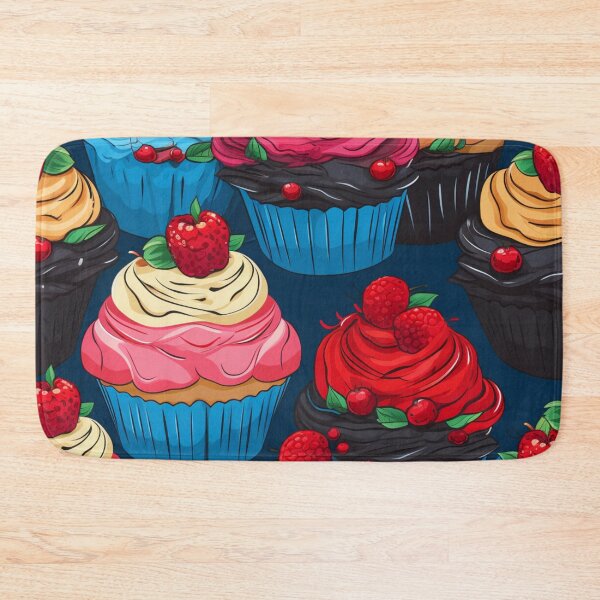 Item preview, Colorful fantasy pattern blue red pink cream yellow white black ornaments cupcakes designed and sold by G-M-Designs.