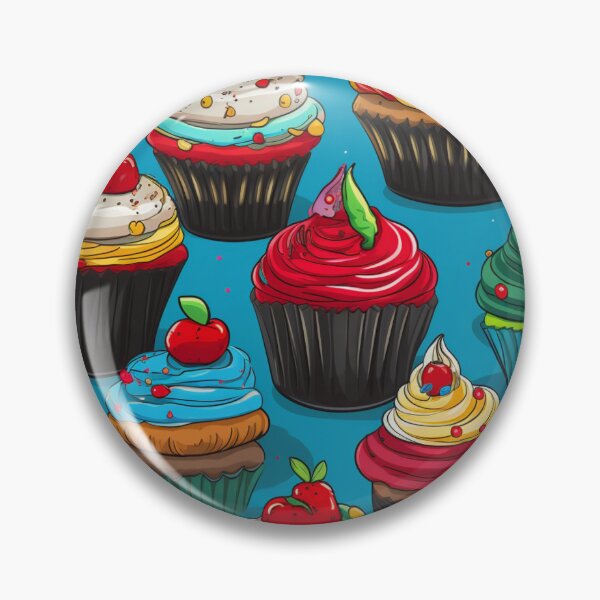 Item preview, Colorful fantasy pattern blue red pink green cream yellow white black ornaments cupcakes designed and sold by G-M-Designs.