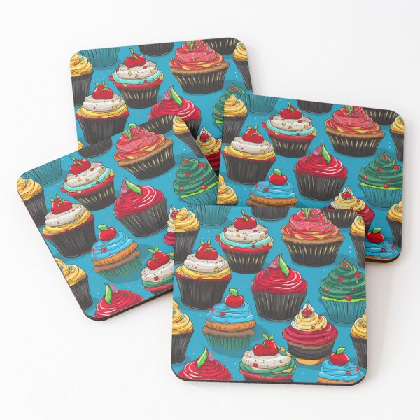 Item preview, Colorful fantasy pattern blue red pink green cream yellow white black ornaments cupcakes designed and sold by G-M-Designs.