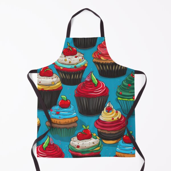 Item preview, Colorful fantasy pattern blue red pink green cream yellow white black ornaments cupcakes designed and sold by G-M-Designs.