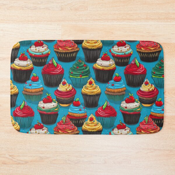 Item preview, Colorful fantasy pattern blue red pink green cream yellow white black ornaments cupcakes designed and sold by G-M-Designs.