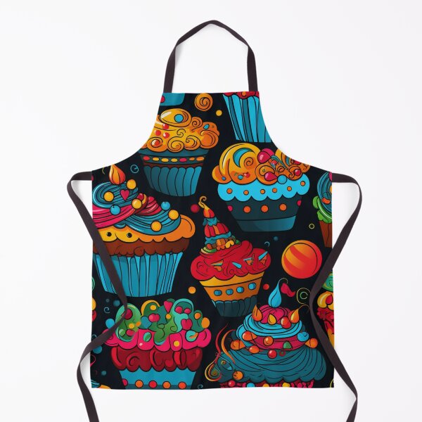 Item preview, Colorful fantasy pattern blue red pink green cream yellow white black ornaments cupcakes designed and sold by G-M-Designs.