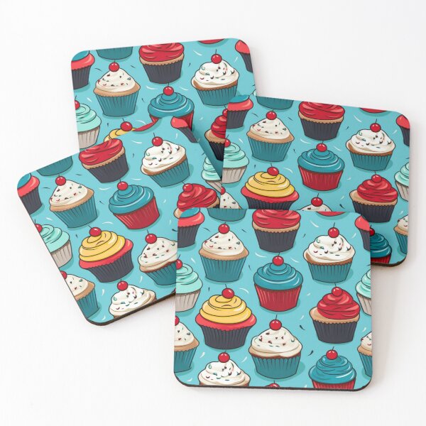 Item preview, Colorful fantasy pattern blue red pink green cream yellow white black ornaments cupcakes designed and sold by G-M-Designs.