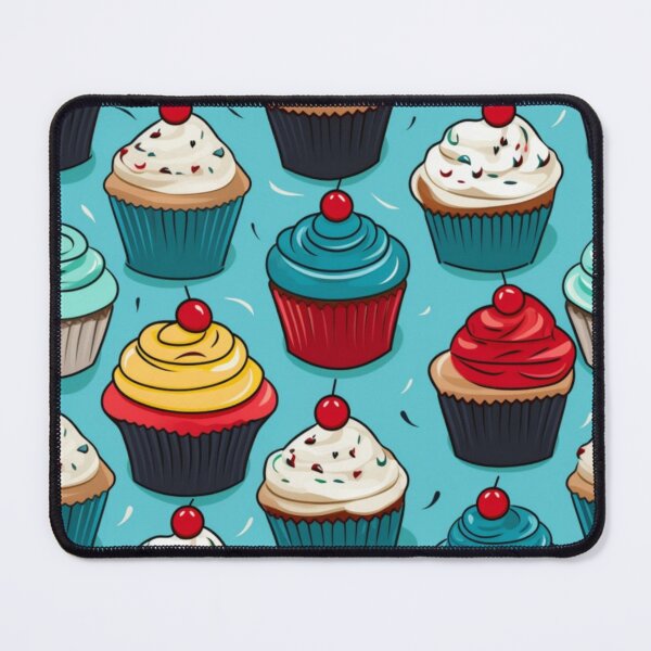 Item preview, Colorful fantasy pattern blue red pink green cream yellow white black ornaments cupcakes designed and sold by G-M-Designs.