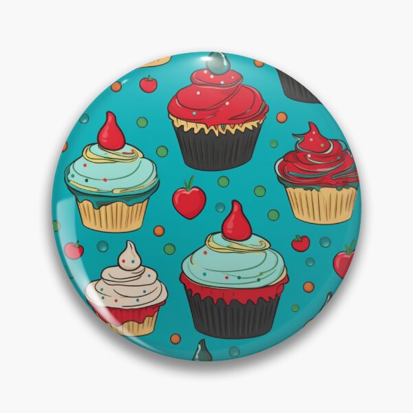 Item preview, Colorful fantasy pattern blue red pink green cream yellow white black ornaments cupcakes designed and sold by G-M-Designs.