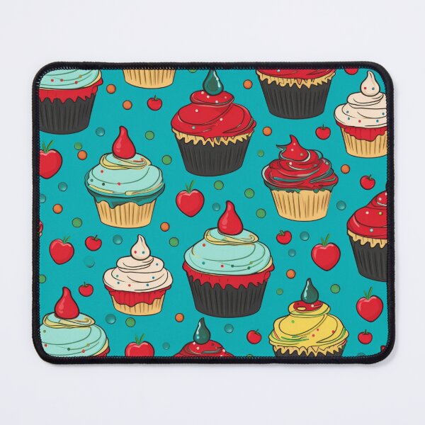 Item preview, Colorful fantasy pattern blue red pink green cream yellow white black ornaments cupcakes designed and sold by G-M-Designs.