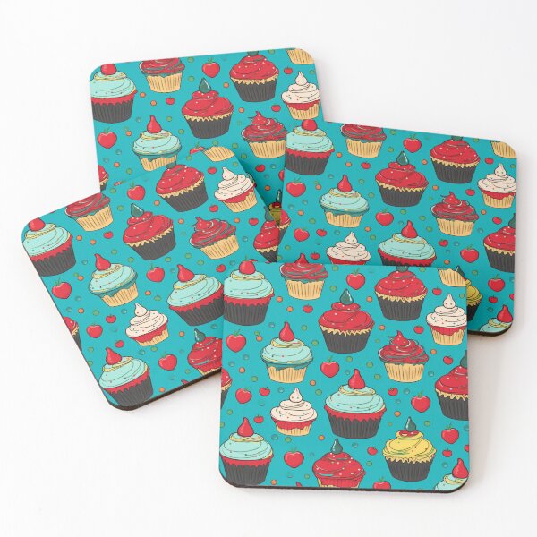 Item preview, Colorful fantasy pattern blue red pink green cream yellow white black ornaments cupcakes designed and sold by G-M-Designs.