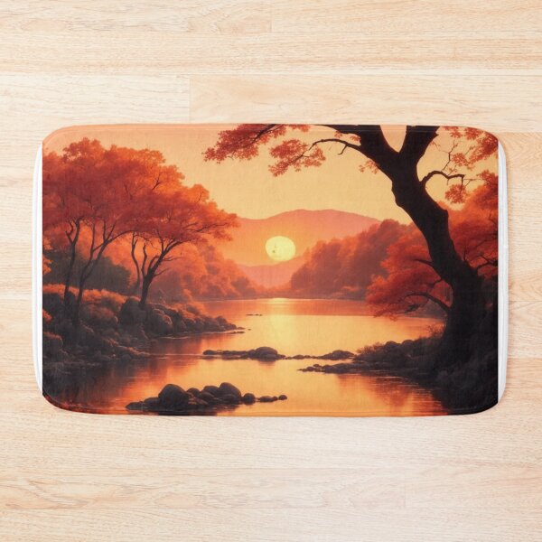Item preview, Japanese Manga Vibes: Riverbank Sunset with Autumnal Trees designed and sold by RedArtG09.