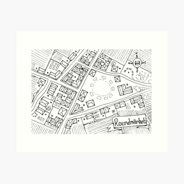 Item preview, Roundmarket hand drawn map designed and sold by AidanColyer.