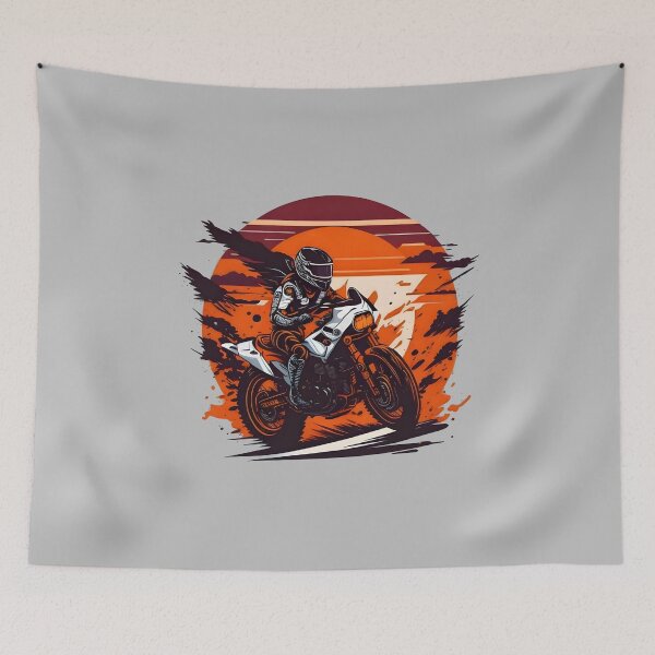 Item preview, Motorcycle racing in desert at sunset designed and sold by davidbomel-Art.