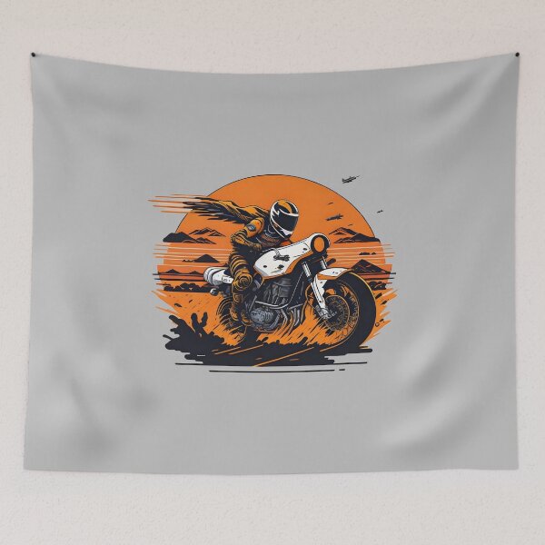 Item preview, Motorcycle racing in desert at sunset designed and sold by davidbomel-Art.