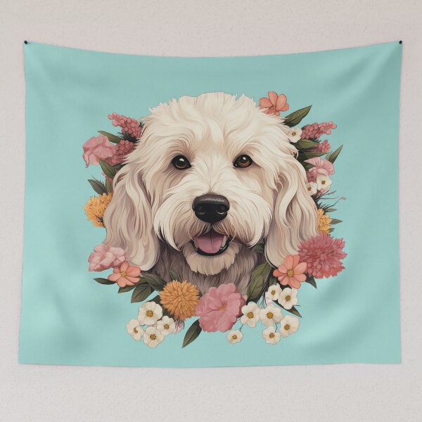 Item preview, Beaming Labradoodle in the Flowers designed and sold by ZombieLH.