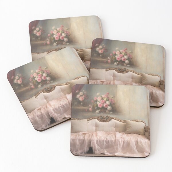 Item preview, Coquette aesthetic vintage painting of pink bedroom designed and sold by Coquette Art.