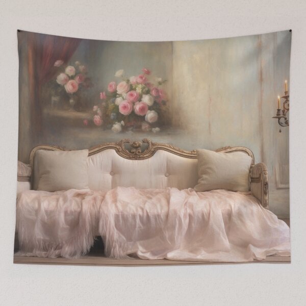 Item preview, Coquette aesthetic vintage painting of pink bedroom designed and sold by Coquette Art.