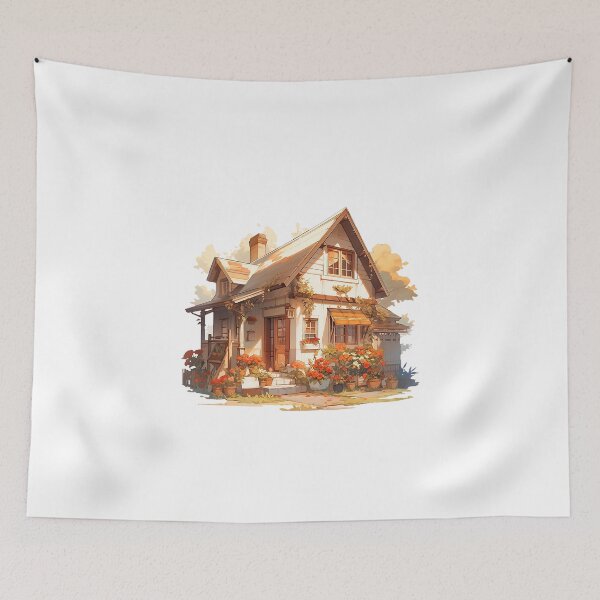 Item preview, Cozy Cottage Filled with Summer Flowers in Rustic and Cottagecore Style designed and sold by CozyKawaiiArt.