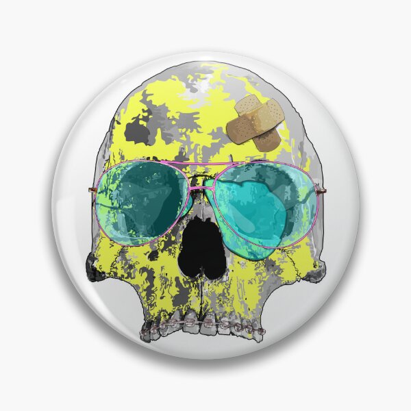 Artikelvorschau, Gelber Totenkopf mit Pilotenbrille, Zahnspange, Gipsverband entworfen und verkauft von m-yoga-store.