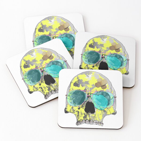 Item preview, Yellow skull with aviator sunglasses, braces, plaster bandages designed and sold by Whimsy Trail Co.
