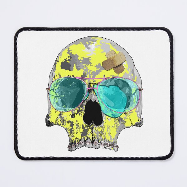 Item preview, Yellow skull with aviator sunglasses, braces, plaster bandages designed and sold by Whimsy Trail Co.