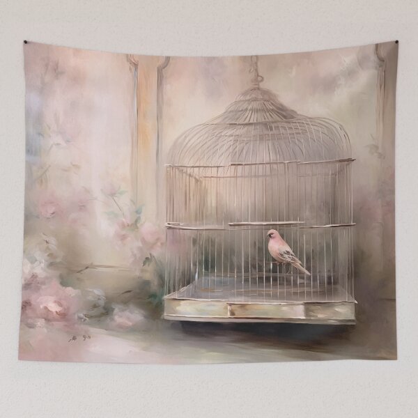 Item preview, Coquette aesthetic vintage painting of a birdcage designed and sold by Coquette Art.
