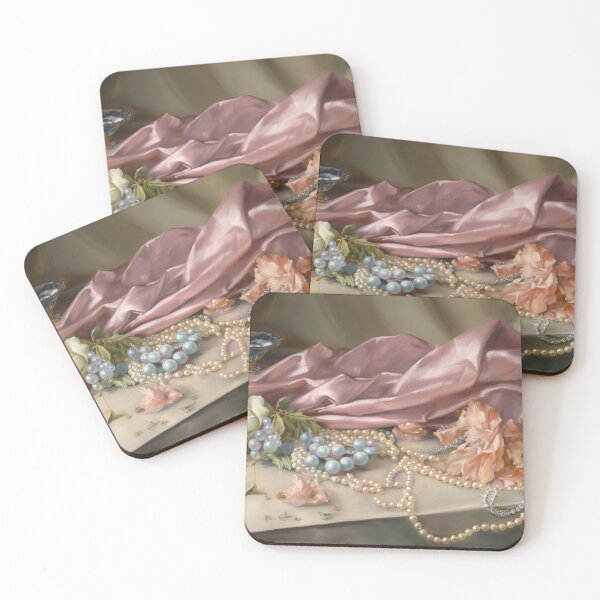 Item preview, Coquette aesthetic vintage painting of a nature morte with jewellery designed and sold by Coquette Art.