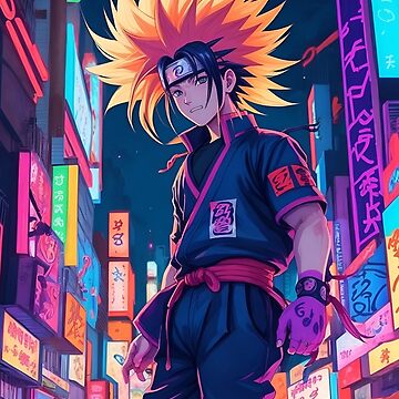 Download wallpapers Sasuke Uchiha, neon lights, manga, artwork