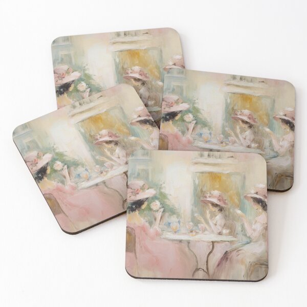 Item preview, Coquette aesthetic vintage painting of a three women having tea designed and sold by Coquette Art.